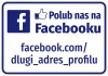 Facebook profile address sticker - Graphic design. Blue background with white Facebook logo and text.