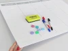 Scrum board 142 Magnetic dry-erase board with graphic design, divided into sections with lines and labels.