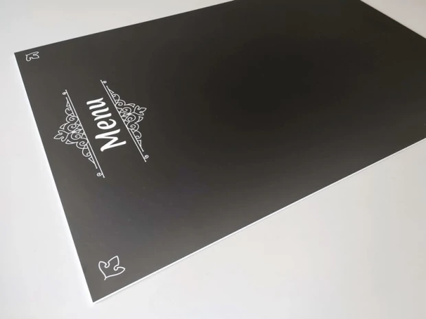 Chalkboard menu 047 - Graphic design. Black background with white "Menu" text and decorative elements.