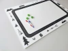Dry-erase magnetic board for kids featuring a graphic design of a black road with car icons on a white background.