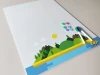 Dry-erase magnetic board for kids, Paradise Island 586 - Features green hills and mountains in the design.