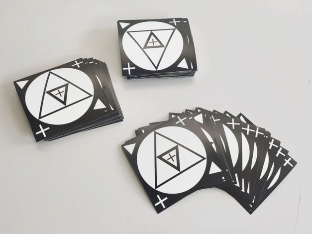 Individual sticker set - Graphic design. Black and white shapes with triangles and crosses.