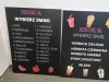 Chalkboard set with custom print on PVC, featuring a graphic design, flavor list, and base numbers.