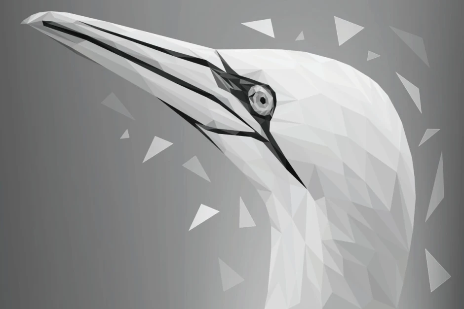 Bird head wall mural FP 6424 - Graphic design featuring a bird\'s head in shades of white and gray.