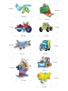 Vehicle magnets - Graphic design featuring various vehicles, including a helicopter, train, and ship.