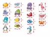 Sea animal magnets - Graphic design featuring marine animal shapes in various colors with clear outlines.