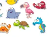 Sea animal magnets - Graphic design featuring seals, flamingos, crabs, turtles, and seahorses.