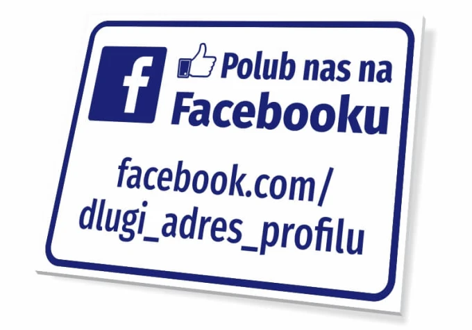 Facebook profile address plaque - Simple design with blue background, white text, and icon.