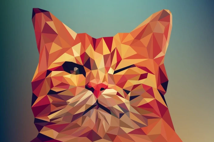 Wall mural cat FP 6434 - Graphic design featuring a polygonal cat in shades of orange and brown.