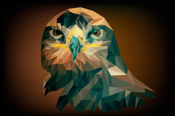 Wall mural eagle FP 6432 - Graphic design featuring geometric patterns in shades of green and brown depicting an eagle\'s head.