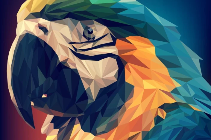 Wall mural parrot FP 6433 - Graphic design featuring a parrot shape in vibrant polygonal colors.
