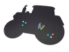 Chalkboard magnetic board for kids, tractor design with round wheels and colorful accents.