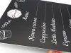 Custom chalkboard with 8mm PVC print - Graphic design. Black background with white text and cup illustrations.