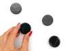 Round magnets 34x12.5mm, 10 pcs in various colors with a graphic design and shaped profile.