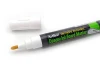White dry-erase marker with a graphic design, featuring an acrylic tip and a green label.