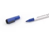 Blue dry-erase marker with an eraser, round tip, and graphic design. Model: Toma TO-268.