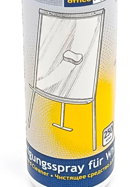 Whiteboard cleaner 250ml - Features a graphic design with an illustration of a whiteboard on a stand.