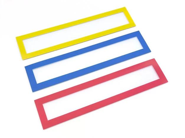 Magnetic frame 319x52 mm in various colors - 5 pcs - Graphic design. Three rectangular frames in yellow and blue.