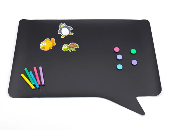 Chalkboard speech bubble 018 - Graphic design with colorful magnets and markers included.