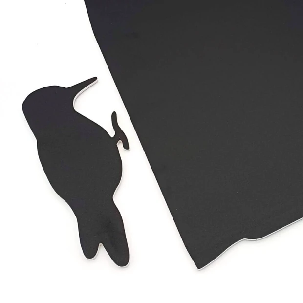 Chalkboard magnetic board for kids in woodpecker design. Features a smooth black surface.