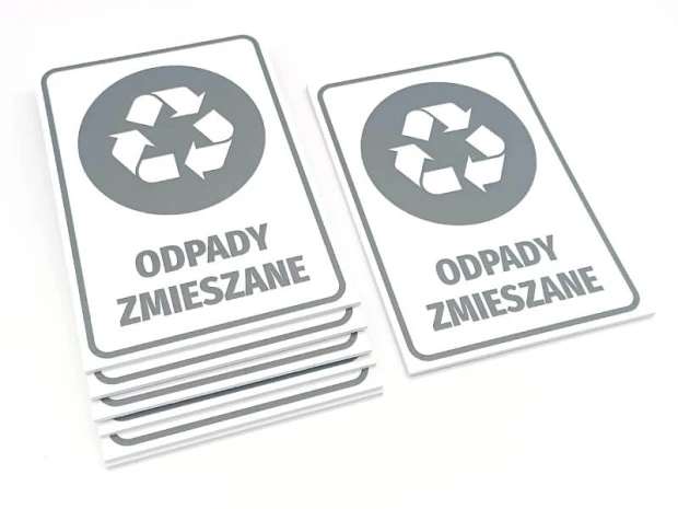 Mixed Waste Bin Sign - Rectangular sign with recycling symbol and text.