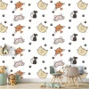 Kids\' room wallpaper Cats 087 - Graphic design featuring colorful cat illustrations and paw prints.