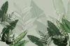 Leaf wallpaper 081 - Graphic design featuring various leaves in shades of green and gray.