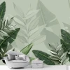 Leaf wallpaper 081 - Living room decor. Light green walls, furniture in muted colors.