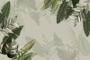 Leaf Wallpaper 097 - Graphic design featuring leaves in various shades of green on a light background.