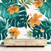 Monstera wallpaper, hibiscus 083 - Living room decor. Light walls with large botanical patterns.