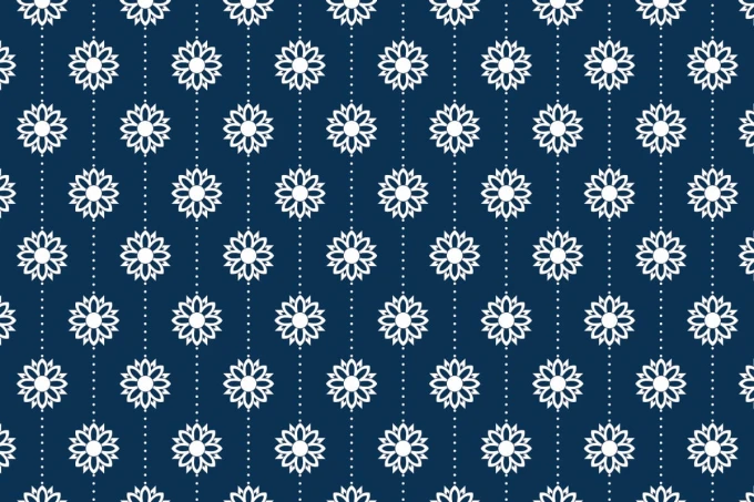 Ornament 099 Wallpaper - Graphic pattern with white flowers on a navy background in a regular layout.