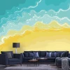 Beach wallpaper, seaside 086 - Living room decor. Walls in shades of blue and yellow.