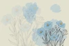 Field flowers wallpaper 096 - Graphic pattern. Blue flowers on a light background with delicate outlines.