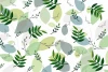 Green Leaves Wallpaper 090 - Graphic pattern with leaves in shades of green and gray, featuring delicate branches.