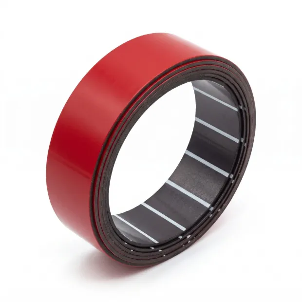 Magnetic tape 15mmx1m - Graphic design. Rectangular red tape with a black backing.