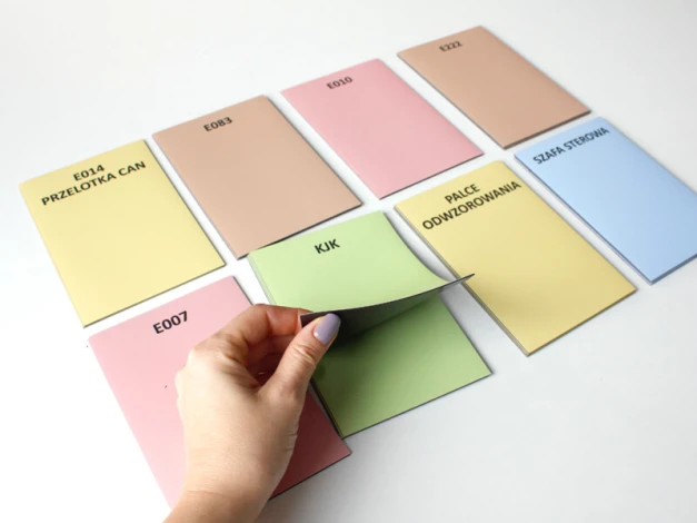 Custom dry-erase magnet in small sizes with graphic design. Simple rectangles in various colors.