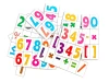 Magnetic number set of 100 pieces - graphic design. Numbers in various colors, rectangular shapes, with symbols.