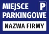 Parking space sticker with company name field - Graphic design. White text on blue background in bold letters.