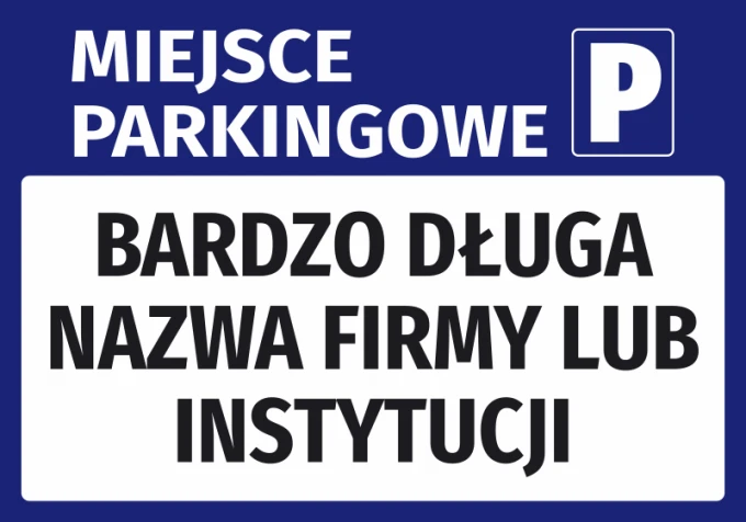 Parking space sticker with company name field - Simple design with large letters on a white background.
