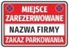 Reserved parking sticker N675 with company name field - Graphic design. Red background with white text.