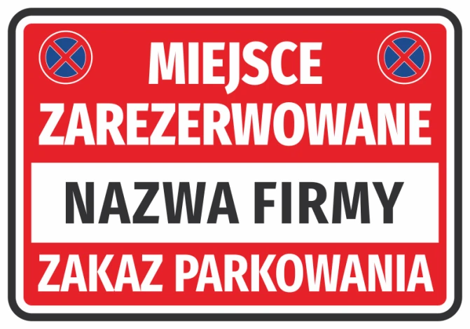 Reserved parking sticker N675 with company name field - Graphic design. Red background with white text.