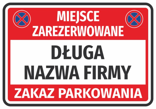 Reserved parking sticker N675 with company name field - Graphic design. Red background with white area.
