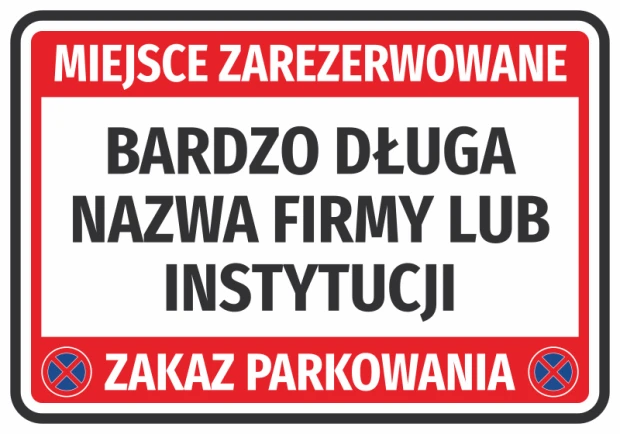 Reserved parking sticker N675 with company name field - Graphic design. Red background, black text.