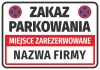 Reserved parking sticker N677 with space for company name - Graphic design. Rectangular with red accents.