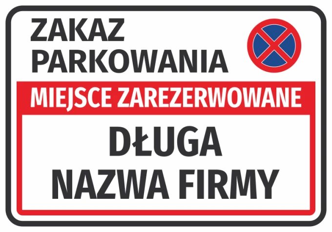 Reserved parking sticker N677 with space for company name - Graphic design. Red and blue text.