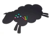 Chalkboard magnetic board sheep 348 - Sheep shape with rounded elements, colorful crayons beside it.