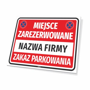 Reserved parking sign T675 with space for company name - Graphic design. Red background with white text.