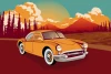 Sports Car Wallpaper 0116 - Graphic design featuring an orange car against a backdrop of mountains and clouds.
