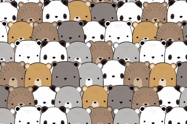 Children\'s room wallpaper Bears 0115 - Graphic pattern featuring side-by-side bear heads in various colors.