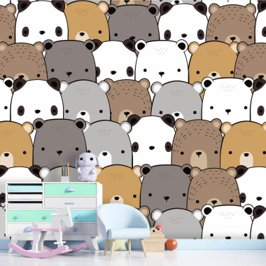Kids\' room wallpaper Bears 0115 - Brightly colored walls and pastel furniture in a children\'s room setting.